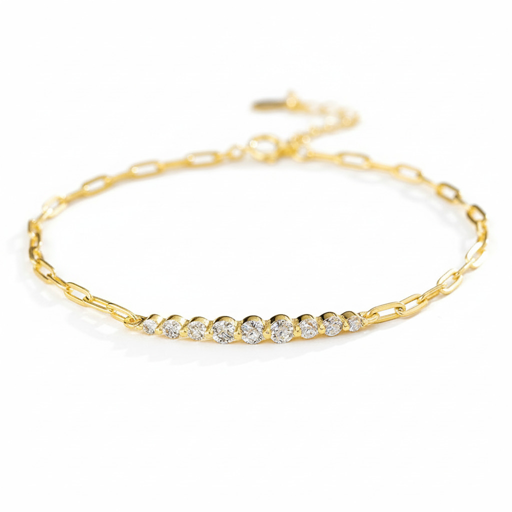 Round Cut VVS Moissanite S925 Silver Bracelet