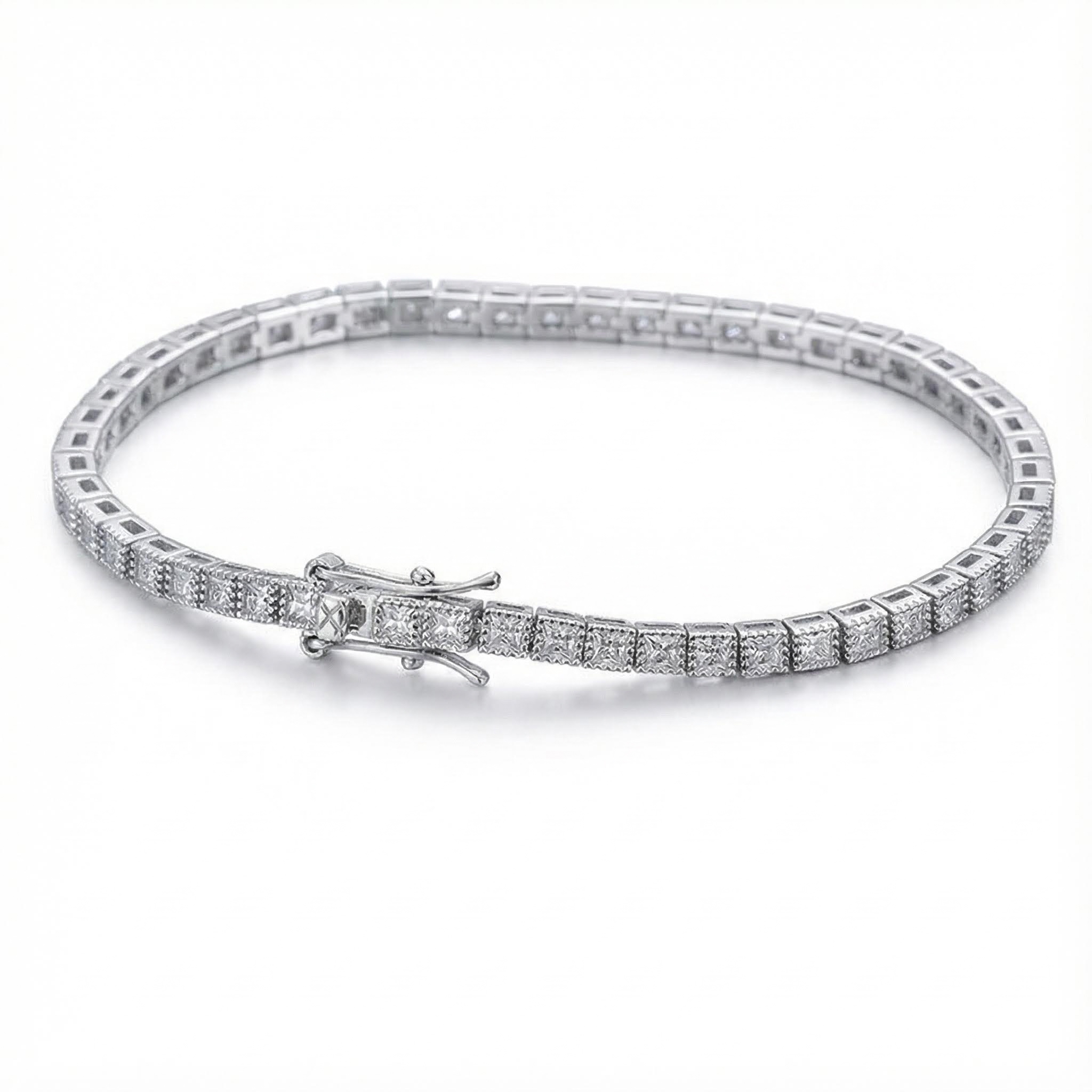 2.5mm Princess Cut VVS Moissanite S925 Silver Tennis Bracelet