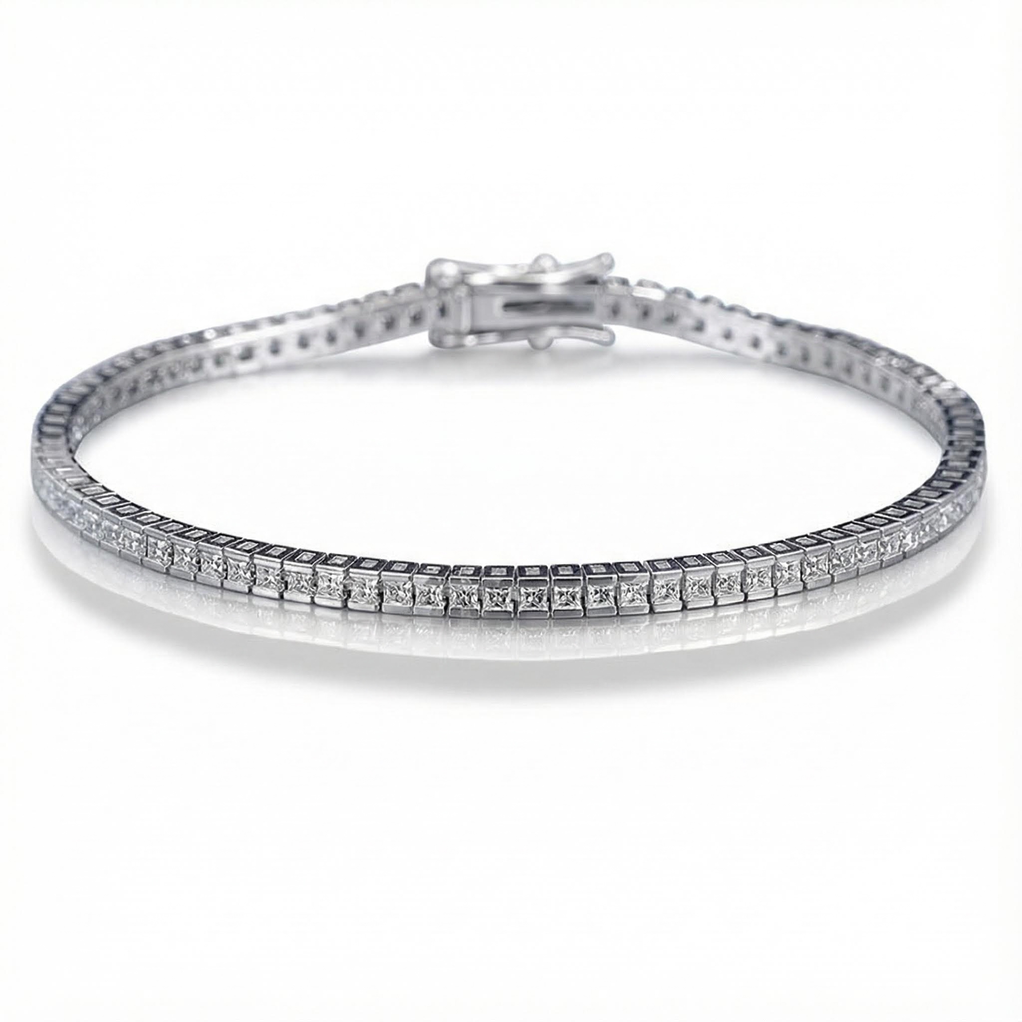 2.5mm Princess Cut VVS Moissanite S925 Silver Tennis Bracelet