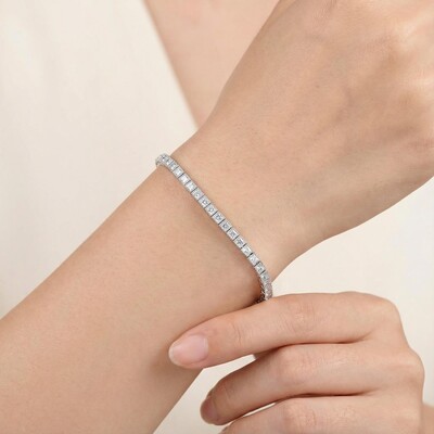 2.5mm Princess Cut VVS Moissanite S925 Silver Tennis Bracelet