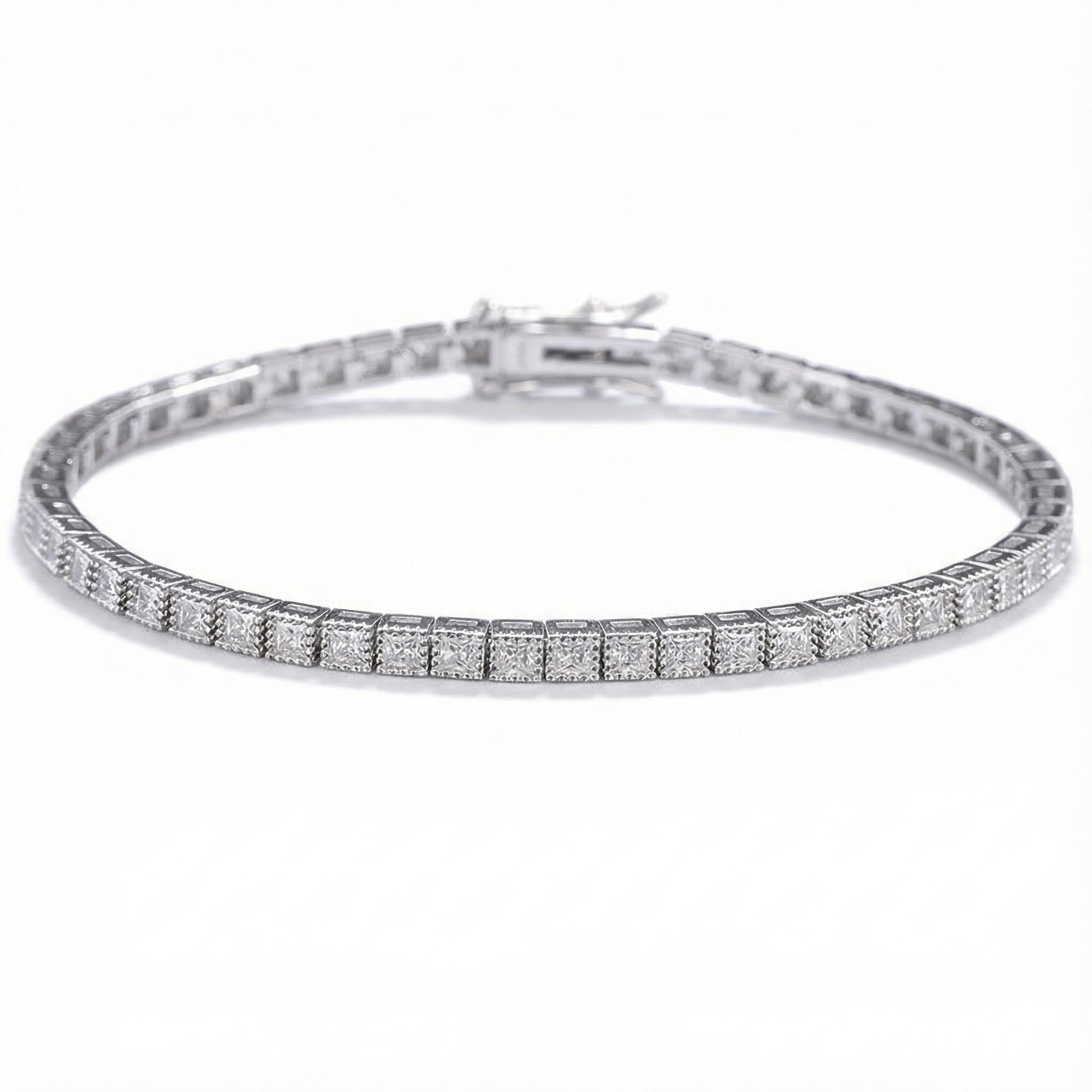 2.5mm Princess Cut VVS Moissanite S925 Silver Tennis Bracelet