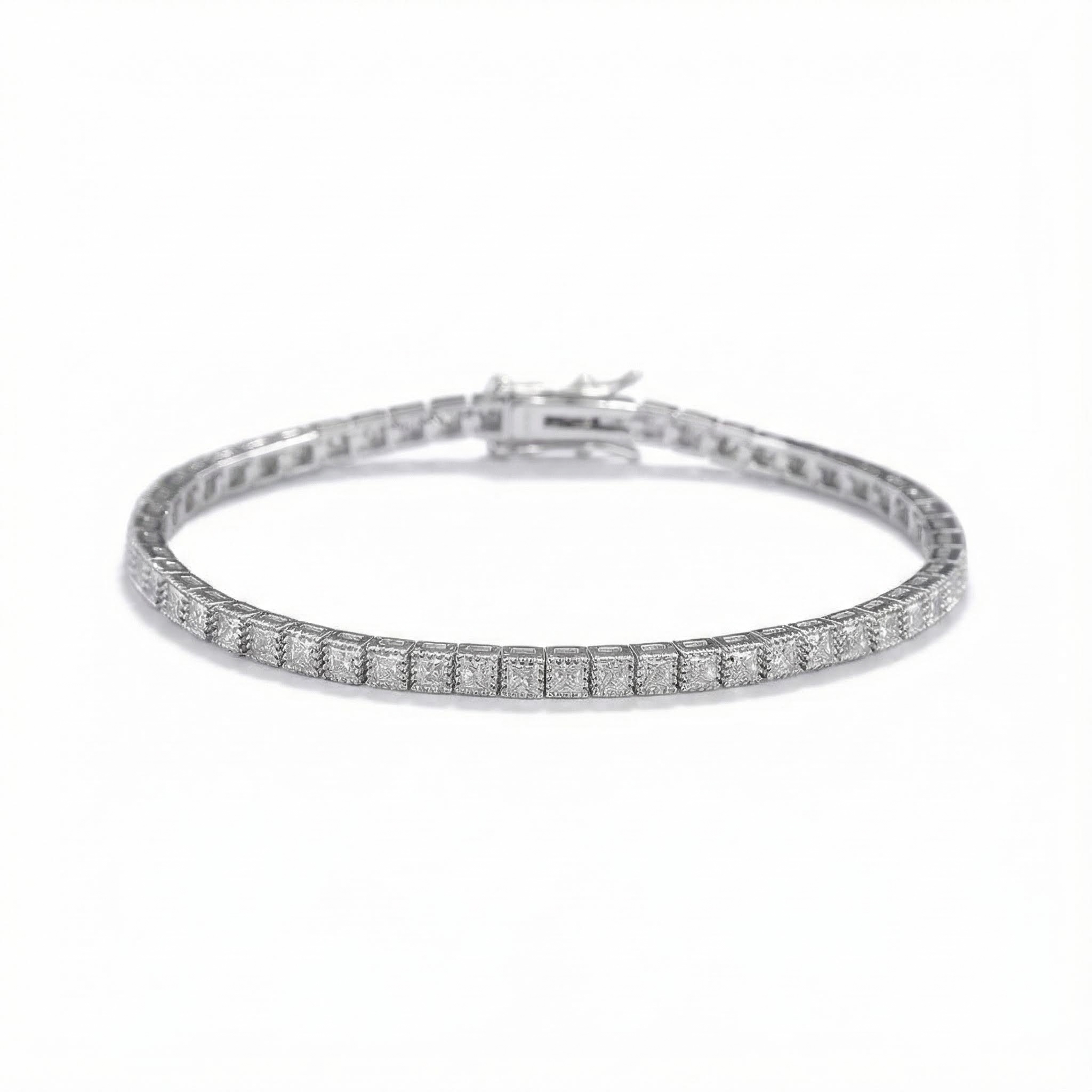 2.5mm Princess Cut VVS Moissanite S925 Silver Tennis Bracelet