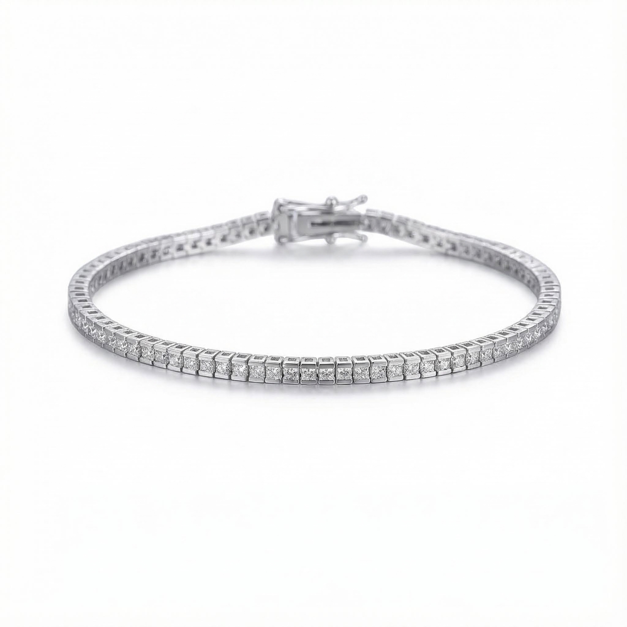 2.5mm Princess Cut VVS Moissanite S925 Silver Tennis Bracelet