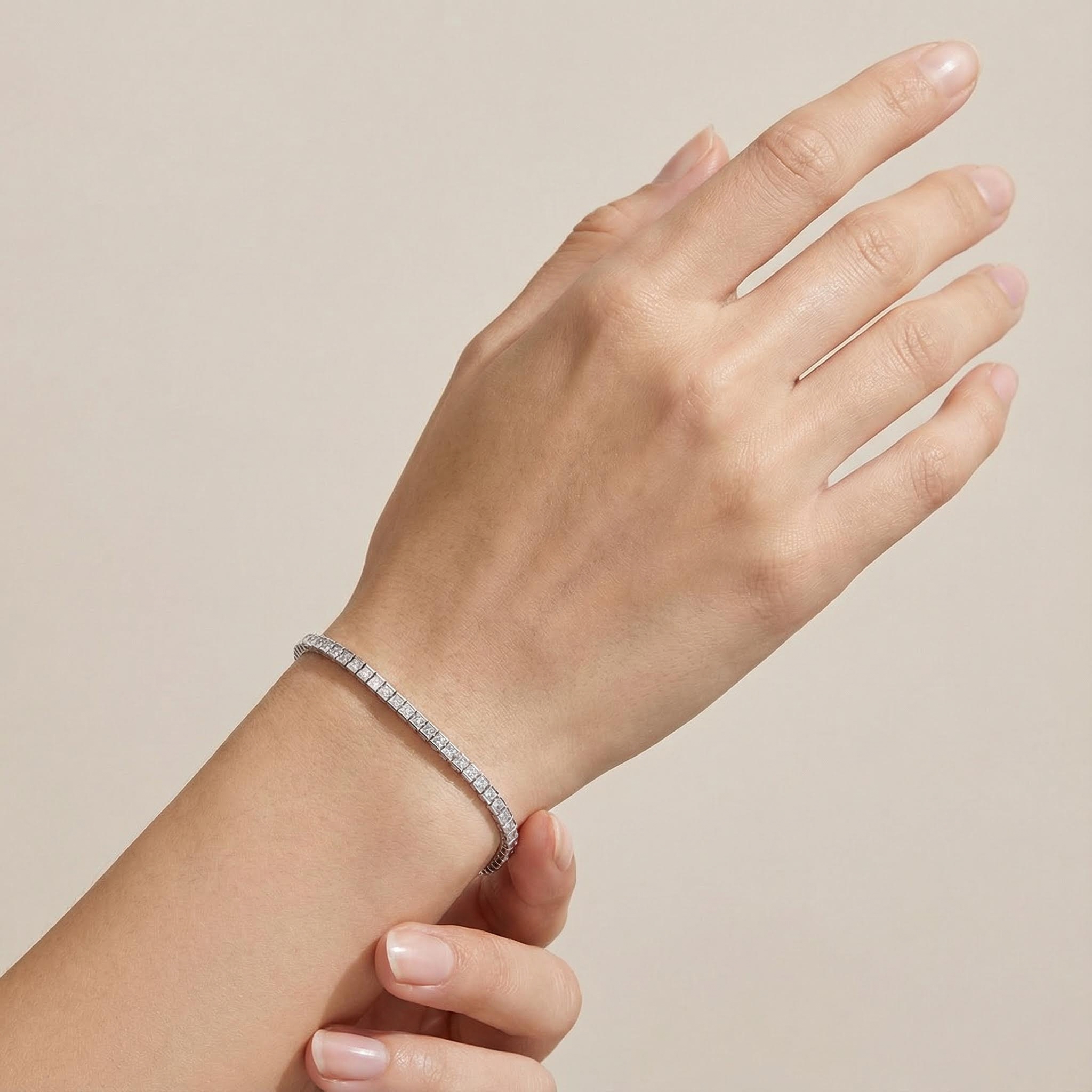 2.5mm Princess Cut VVS Moissanite S925 Silver Tennis Bracelet