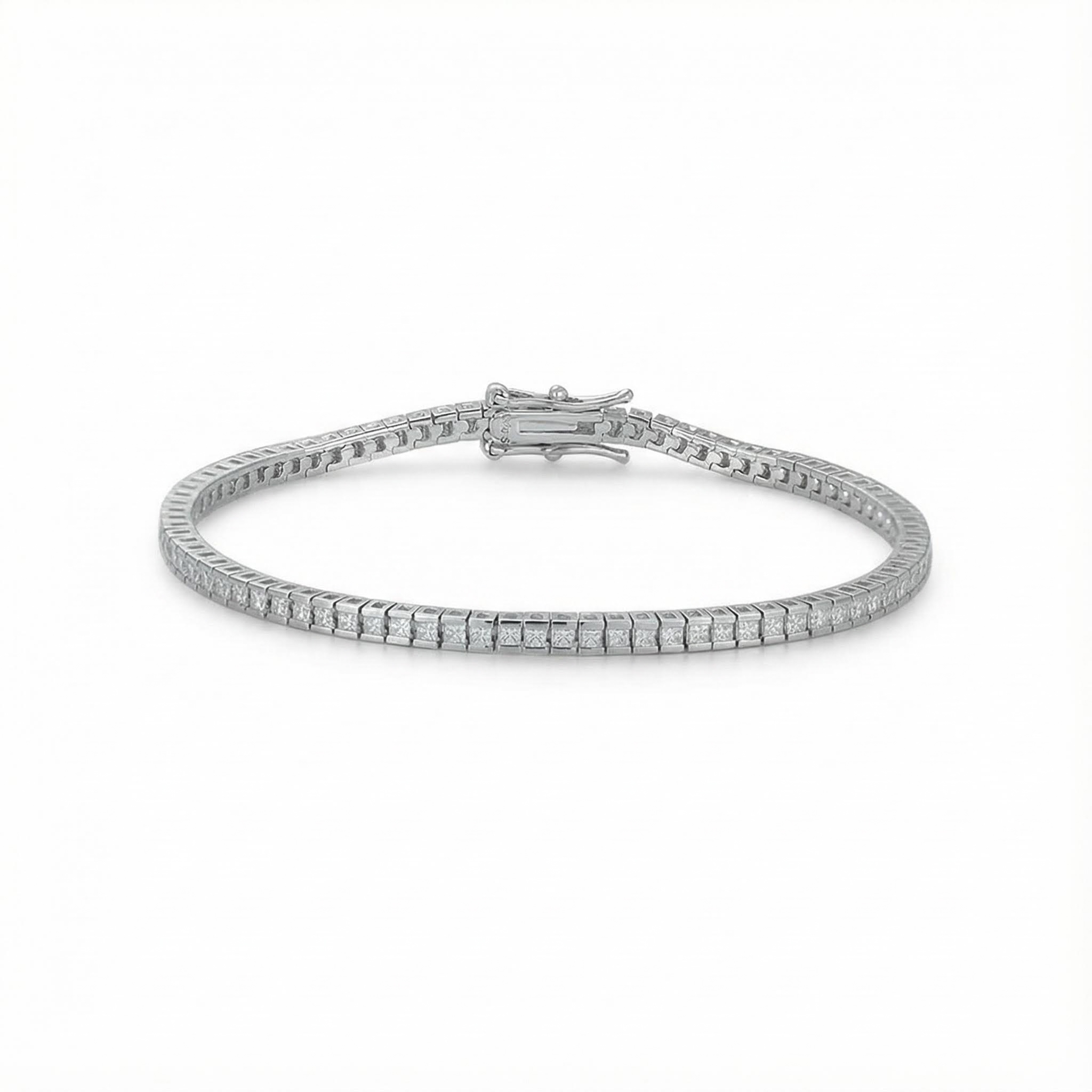 2.5mm Princess Cut VVS Moissanite S925 Silver Tennis Bracelet