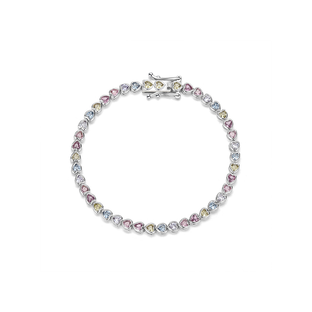 S925 Silver Heart Cut Rainbow Diamond Tennis Bracelet
