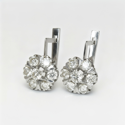 S925 Silver Round Cut Floral Pave Earrings