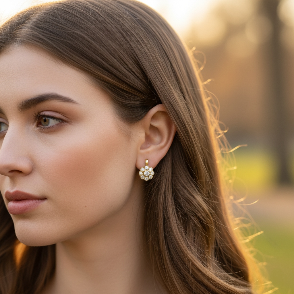 S925 Silver Round Cut Floral Pave Earrings S925 Silver Round Cut Floral Pave Earrings