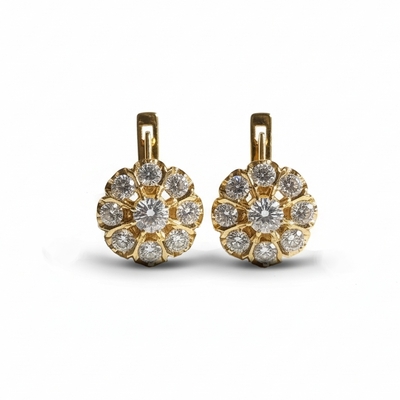 S925 Silver Round Cut Floral Pave Earrings
