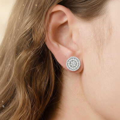 S925 Silver Baguette & Round  Cut Diamond Stud Earrings