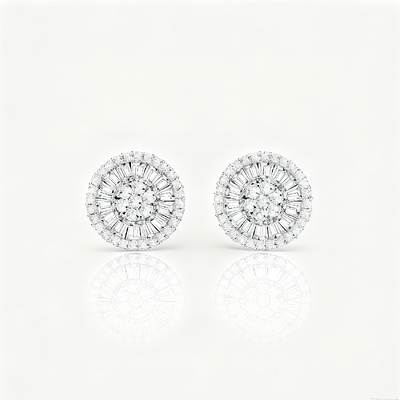 S925 Silver Baguette & Round  Cut Diamond Stud Earrings