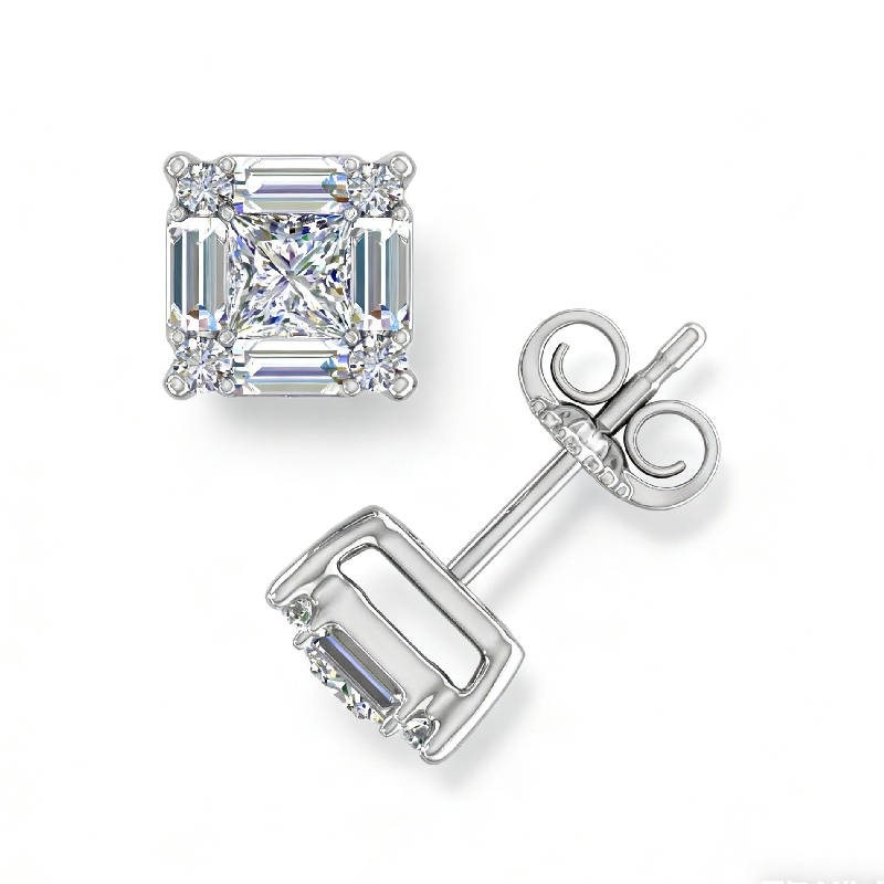 Princess & Baguette Cut VVS Moissanite S925 Silver Stud Earrings Princess & Baguette Cut VVS Moissanite S925 Silver Stud Earrings