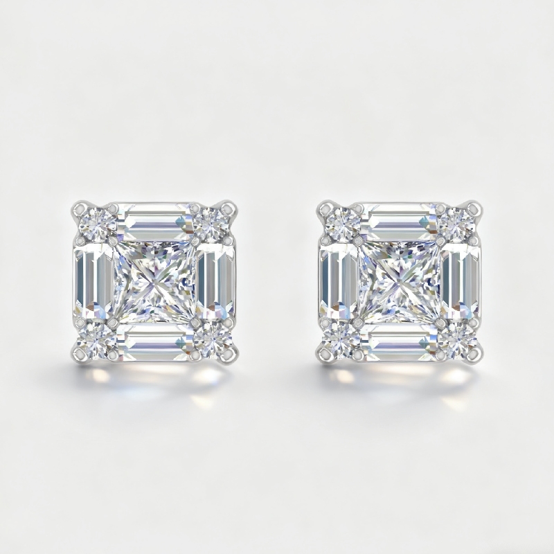 Princess & Baguette Cut VVS Moissanite S925 Silver Stud Earrings Princess & Baguette Cut VVS Moissanite S925 Silver Stud Earrings