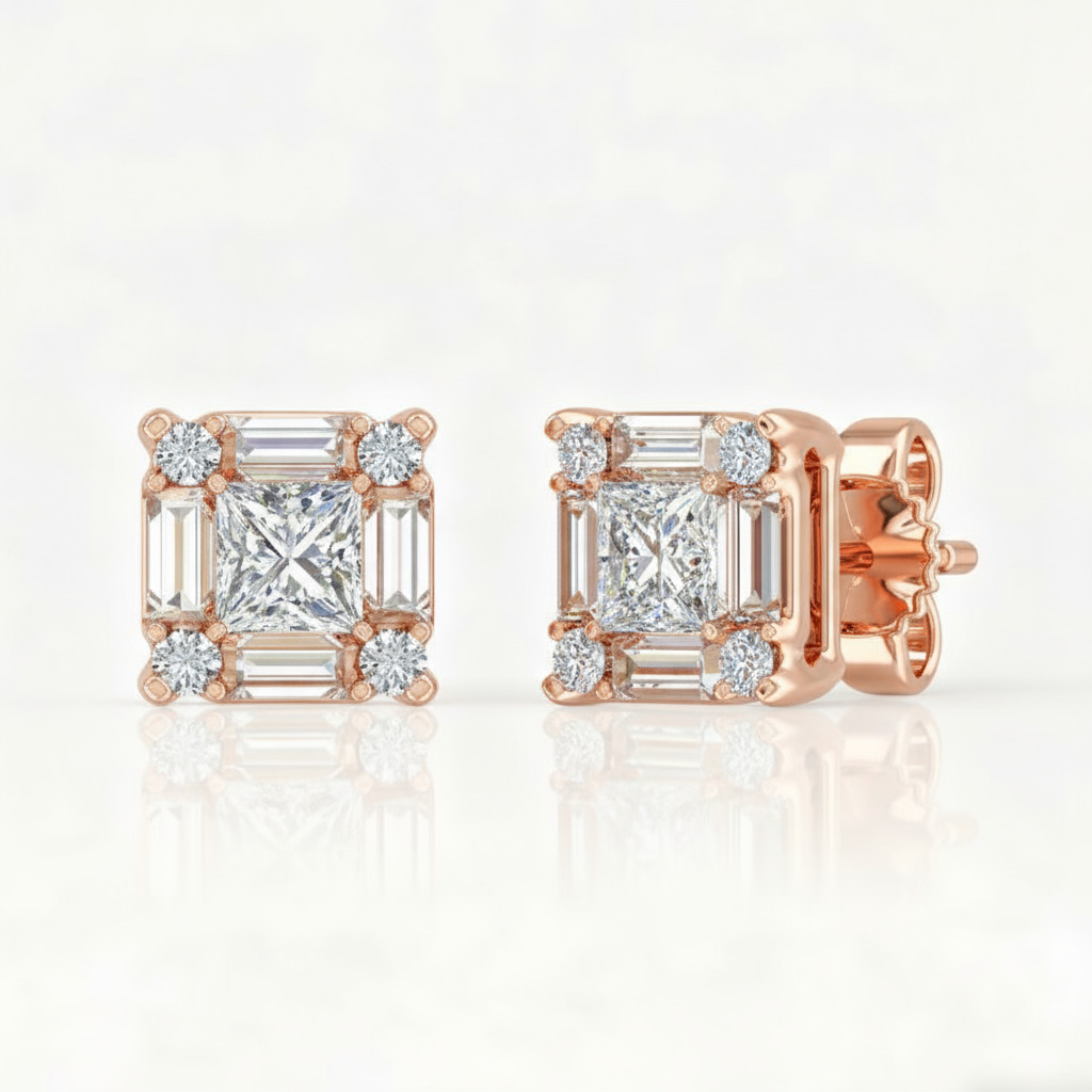 Princess & Baguette Cut VVS Moissanite S925 Silver Stud Earrings Princess & Baguette Cut VVS Moissanite S925 Silver Stud Earrings