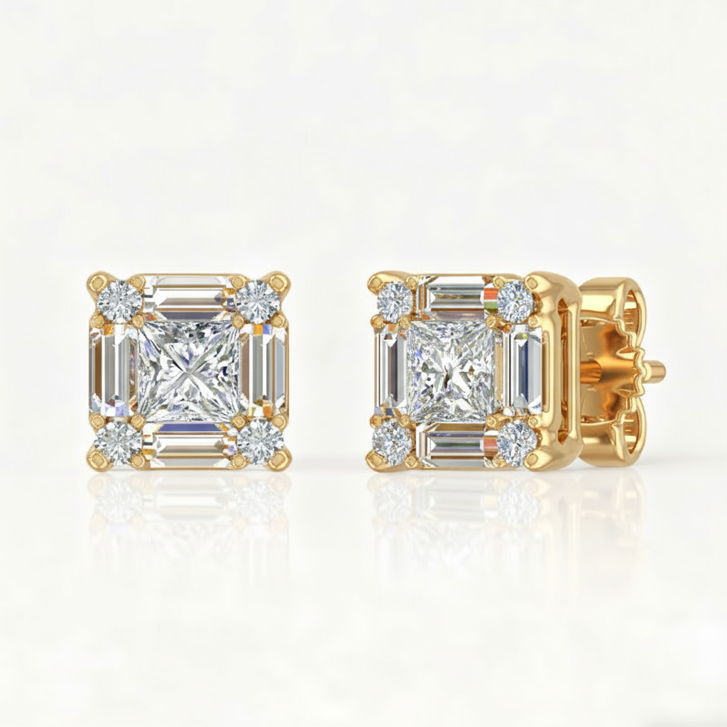 Princess & Baguette Cut VVS Moissanite S925 Silver Stud Earrings Princess & Baguette Cut VVS Moissanite S925 Silver Stud Earrings