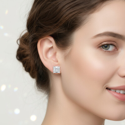 Princess & Baguette Cut VVS Moissanite S925 Silver Stud Earrings