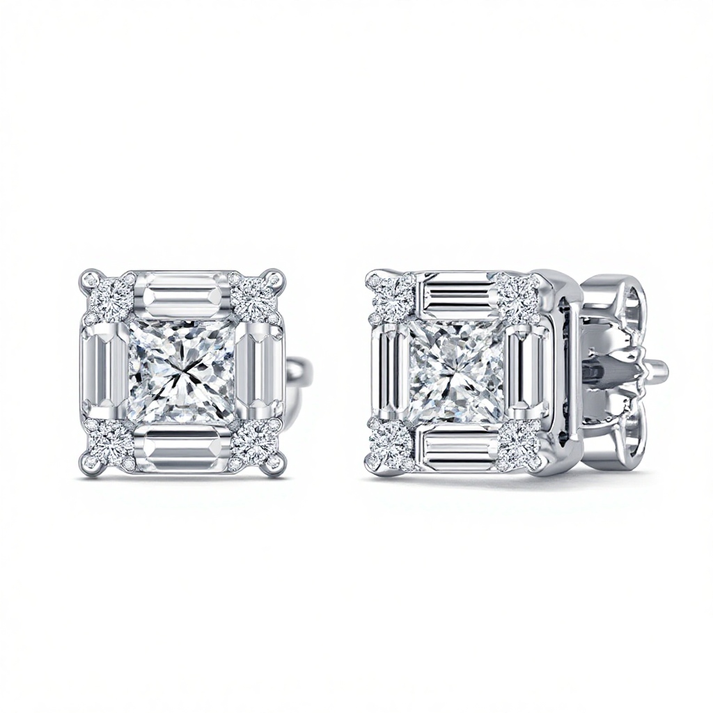 Princess & Baguette Cut VVS Moissanite S925 Silver Stud Earrings Princess & Baguette Cut VVS Moissanite S925 Silver Stud Earrings