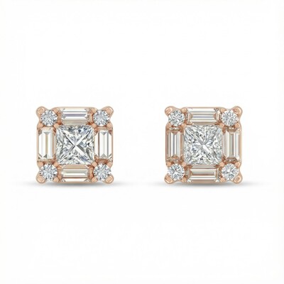 Princess & Baguette Cut VVS Moissanite S925 Silver Stud Earrings