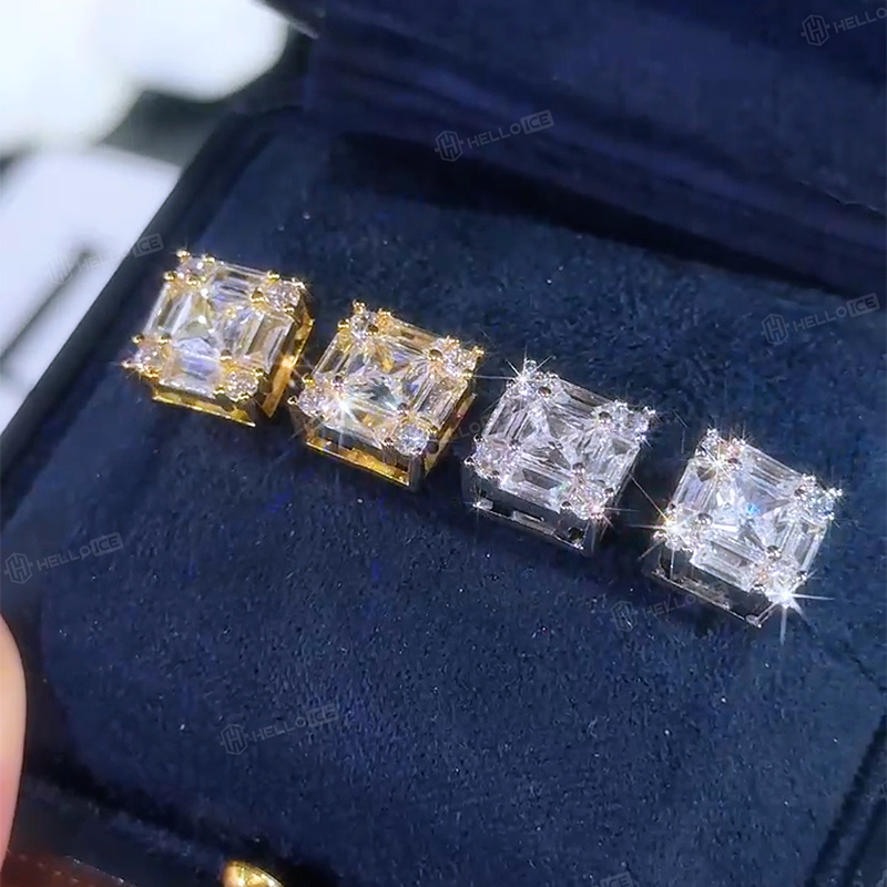 Princess & Baguette Cut VVS Moissanite S925 Silver Stud Earrings