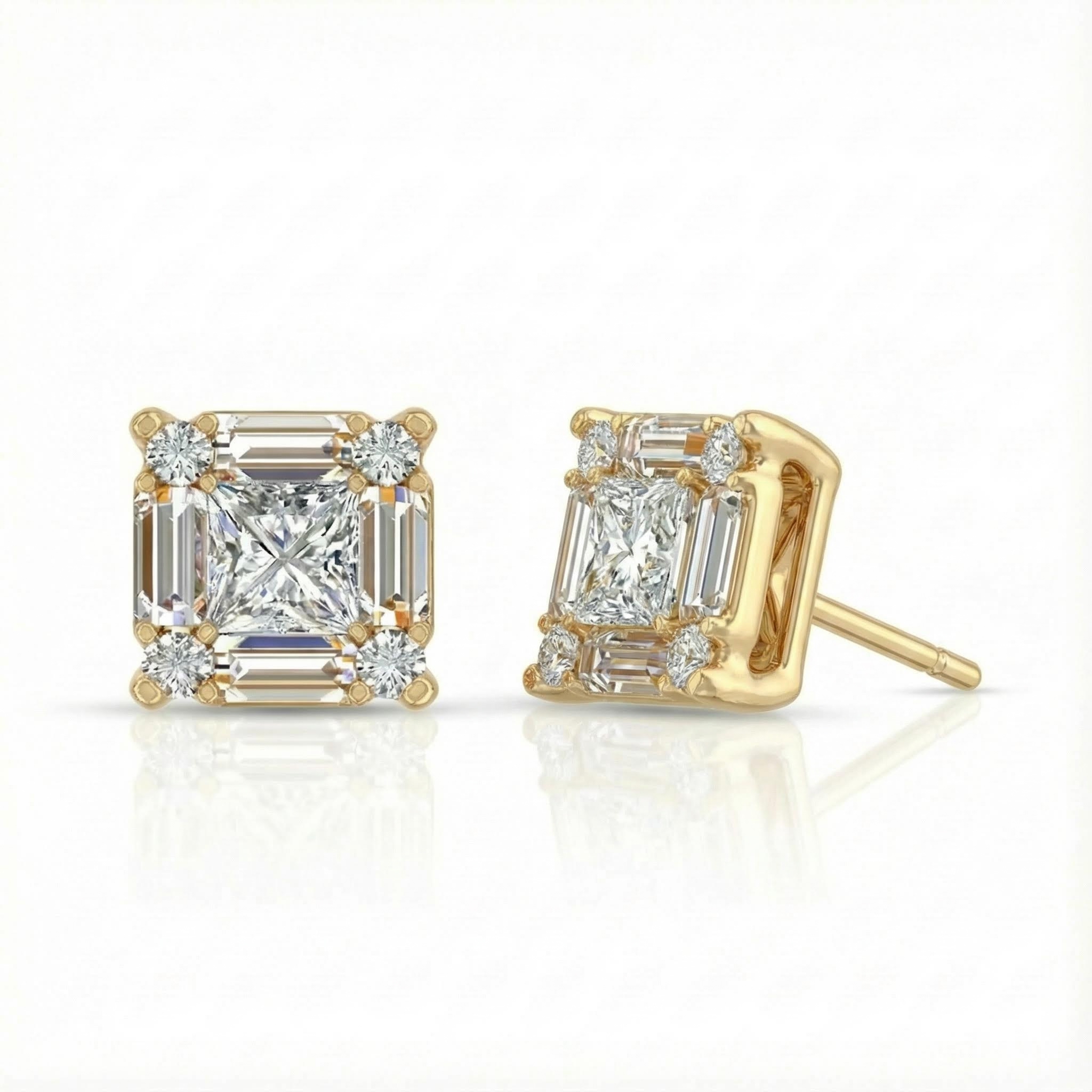 Princess & Baguette Cut VVS Moissanite S925 Silver Stud Earrings