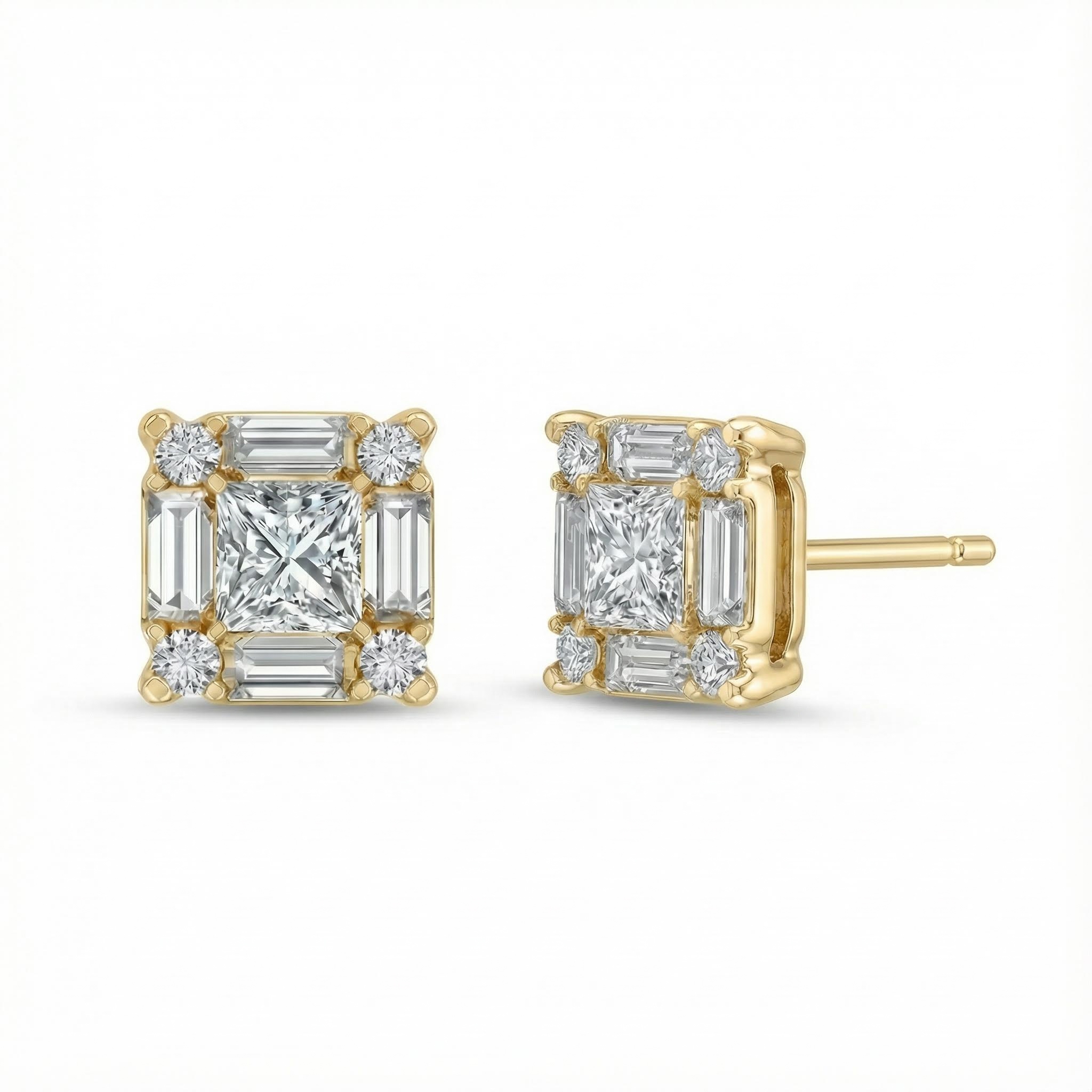 Princess & Baguette Cut VVS Moissanite S925 Silver Stud Earrings