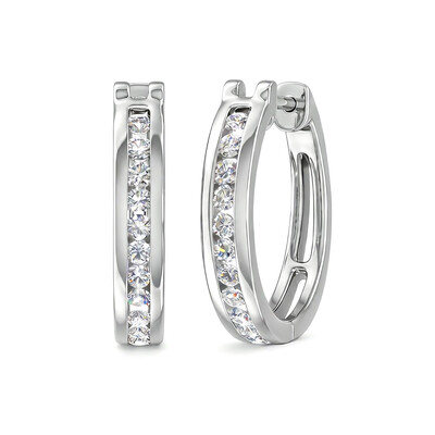 S925 Silver Round Diamond Channel Set Diamond Hoop Earrings