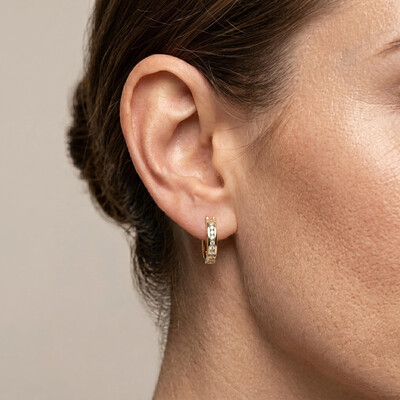 S925 Silver Round Diamond Channel Set Diamond Hoop Earrings
