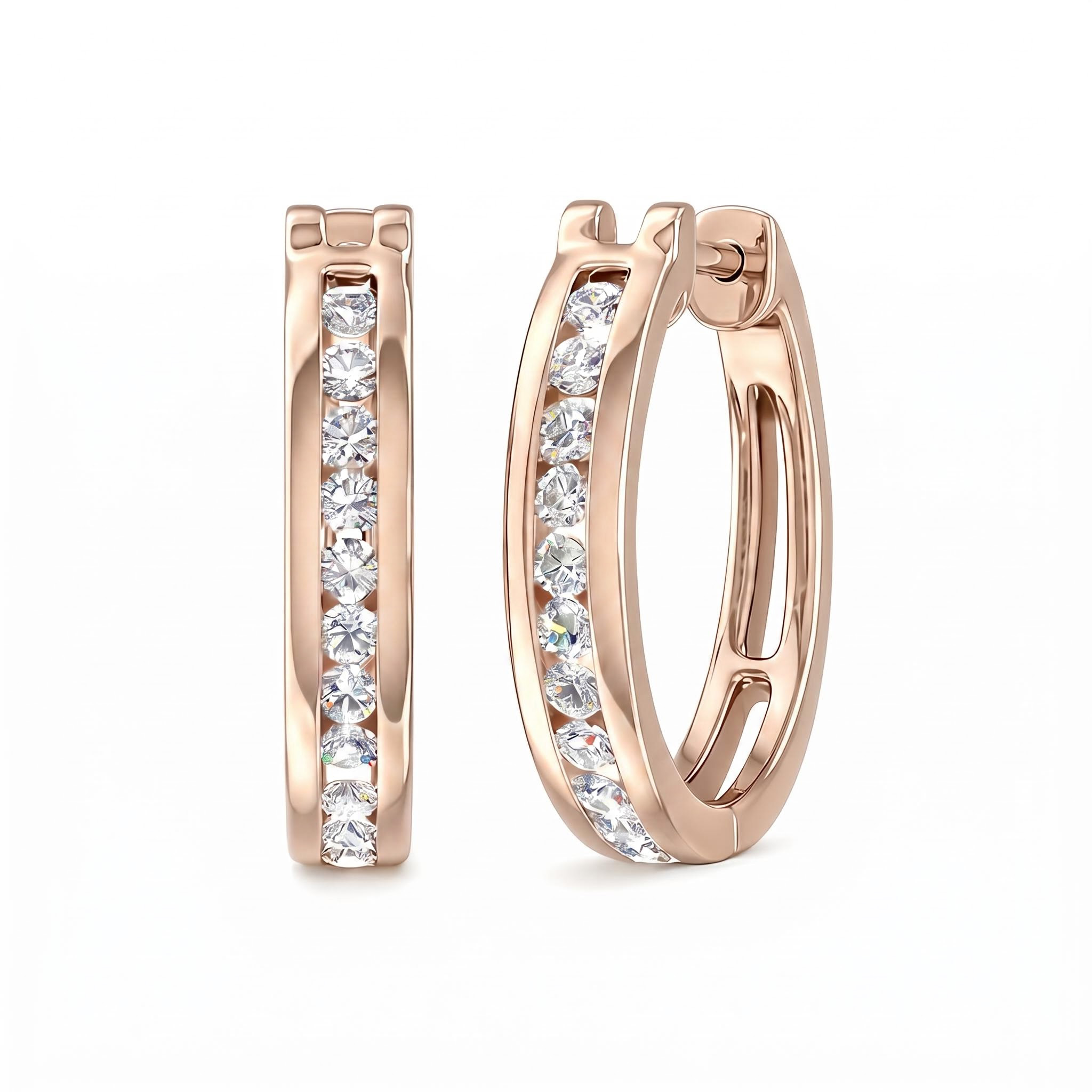 S925 Silver Round Diamond Channel Set Diamond Hoop Earrings
