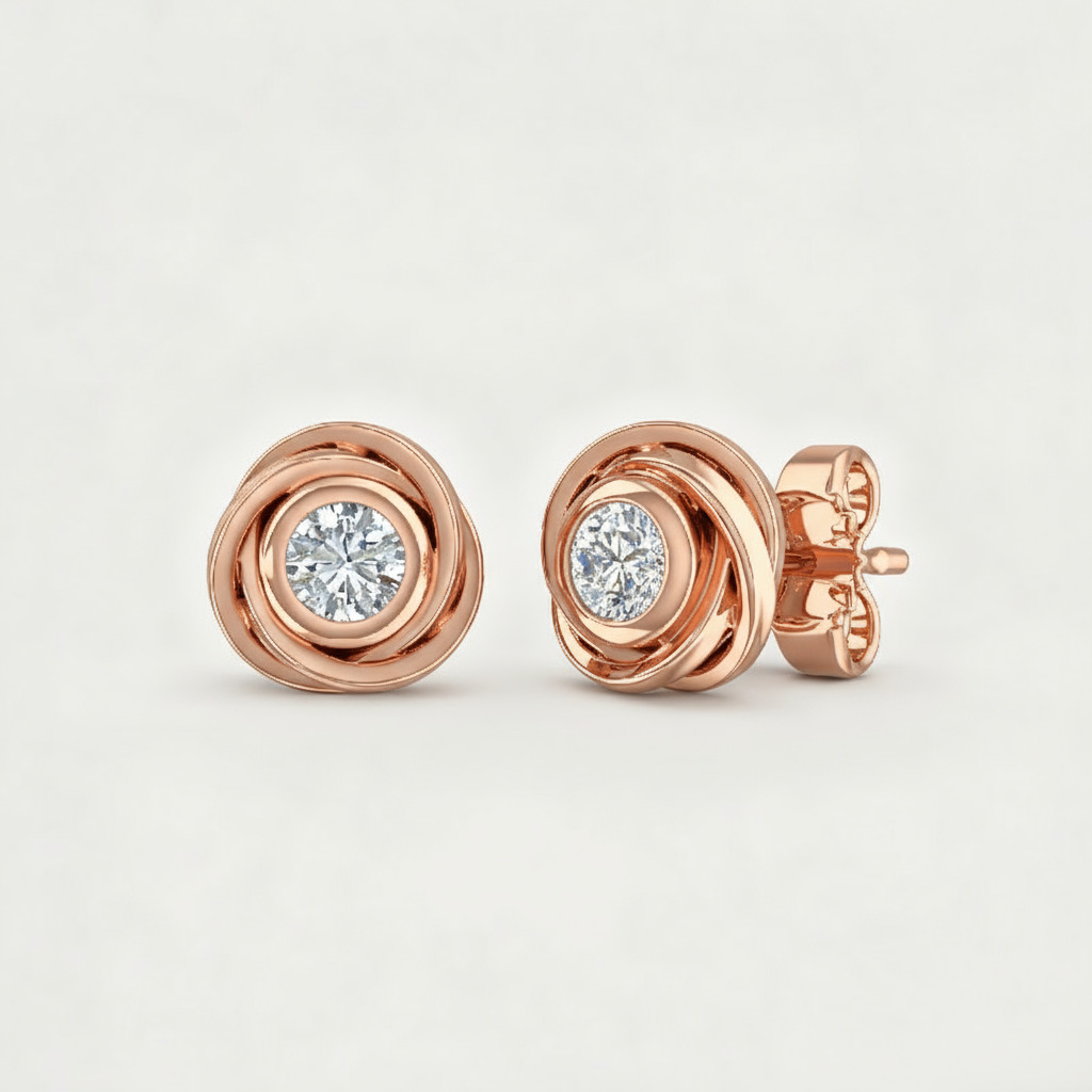 S925 Silver Round Diamond Rose Stud Earrings S925 Silver Round Diamond Rose Stud Earrings