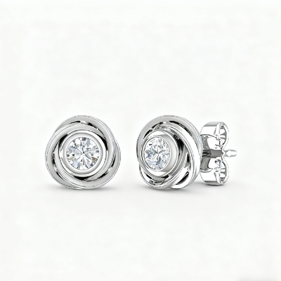 S925 Silver Round Diamond Rose Stud Earrings
