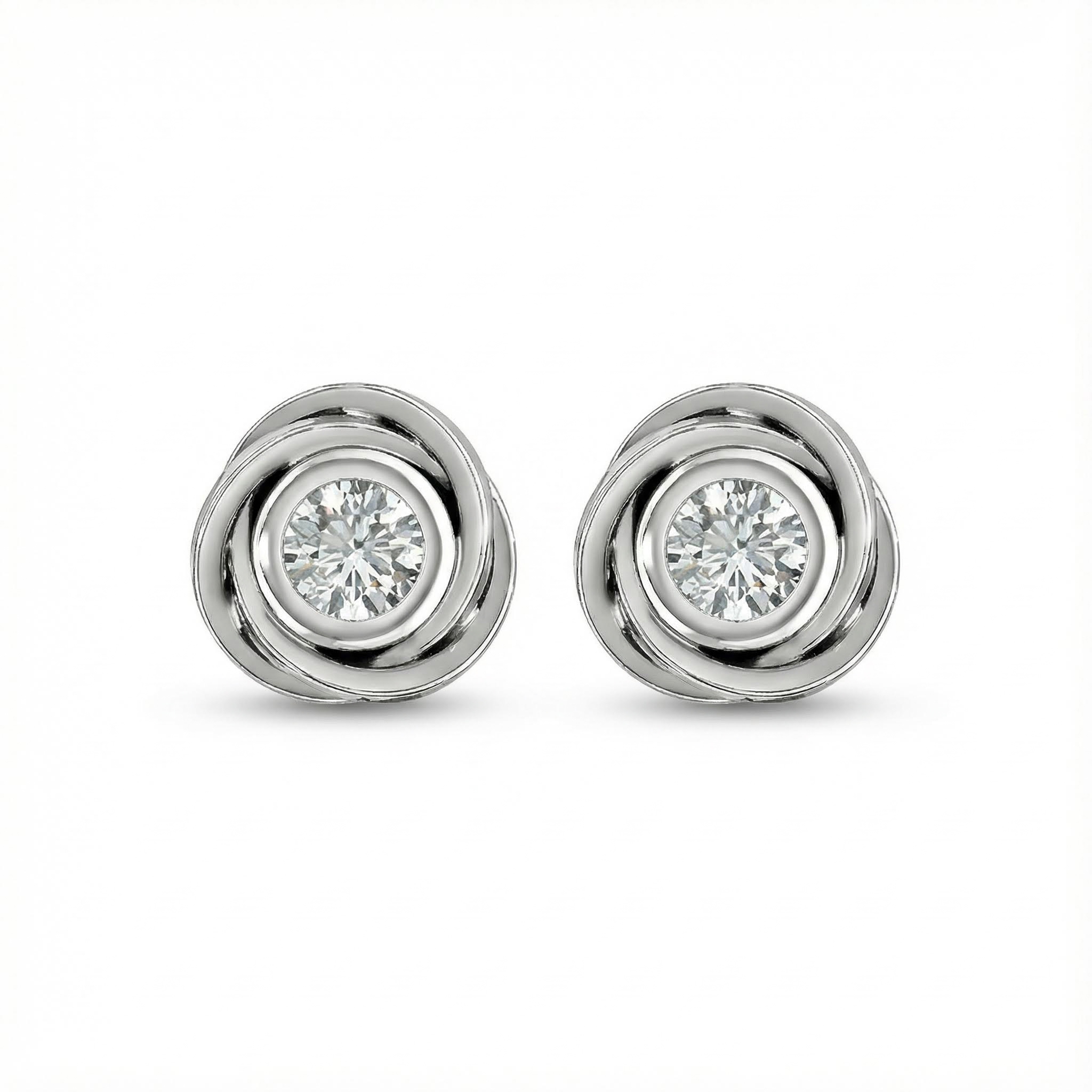 S925 Silver Round Diamond Rose Stud Earrings