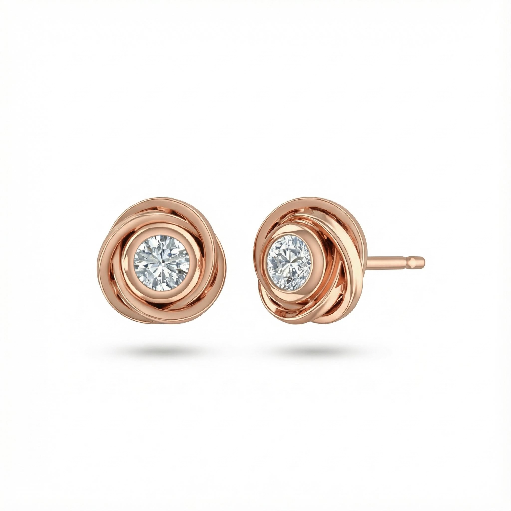 S925 Silver Round Diamond Rose Stud Earrings