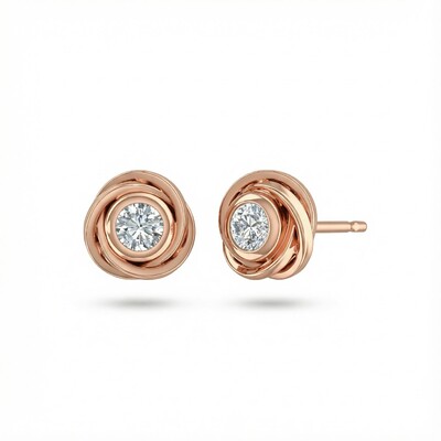 S925 Silver Round Diamond Rose Stud Earrings