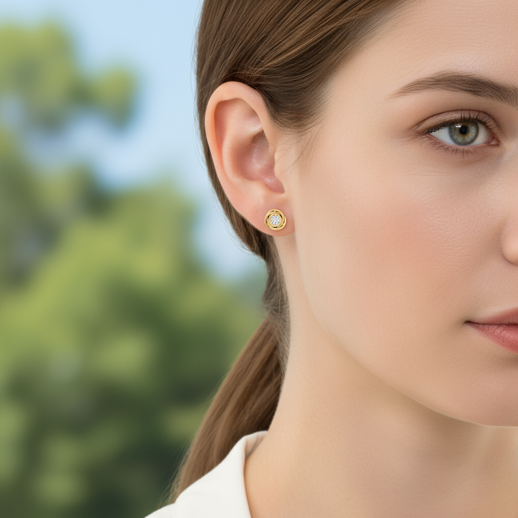 S925 Silver Round Diamond Rose Stud Earrings