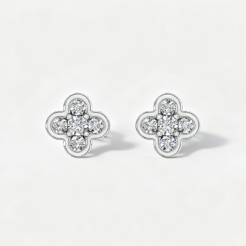 S925 Silver Round Diamond Clover Stud Earrings
