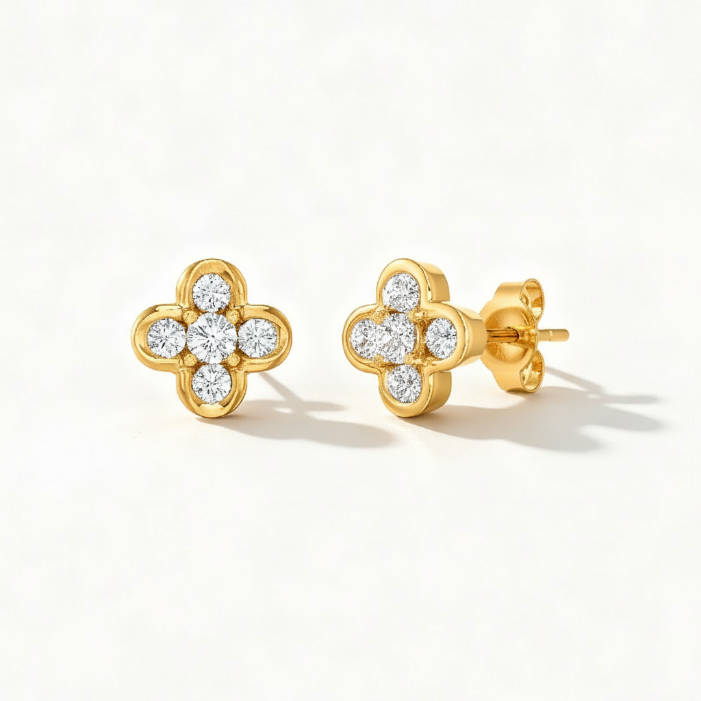 S925 Silver Round Diamond Clover Stud Earrings