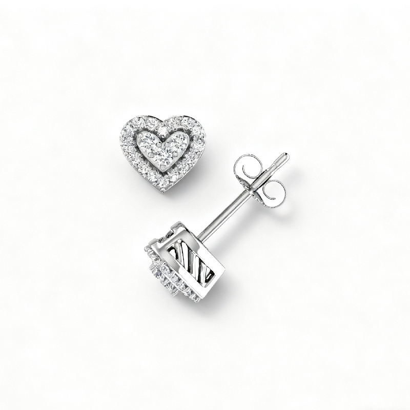 S925 Silver Heart Shaped Pave Stud Earrings