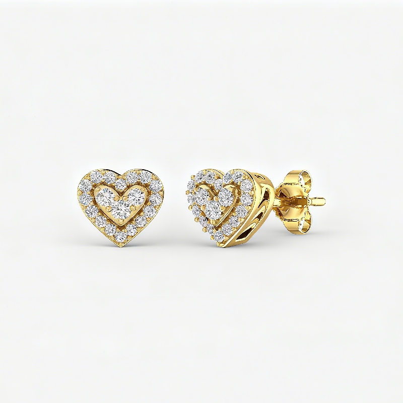 S925 Silver Heart Shaped Pave Stud Earrings
