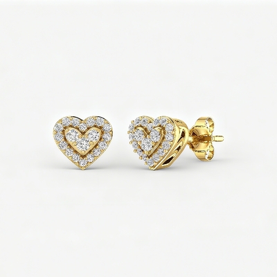 S925 Silver Heart Shaped Pave Stud Earrings