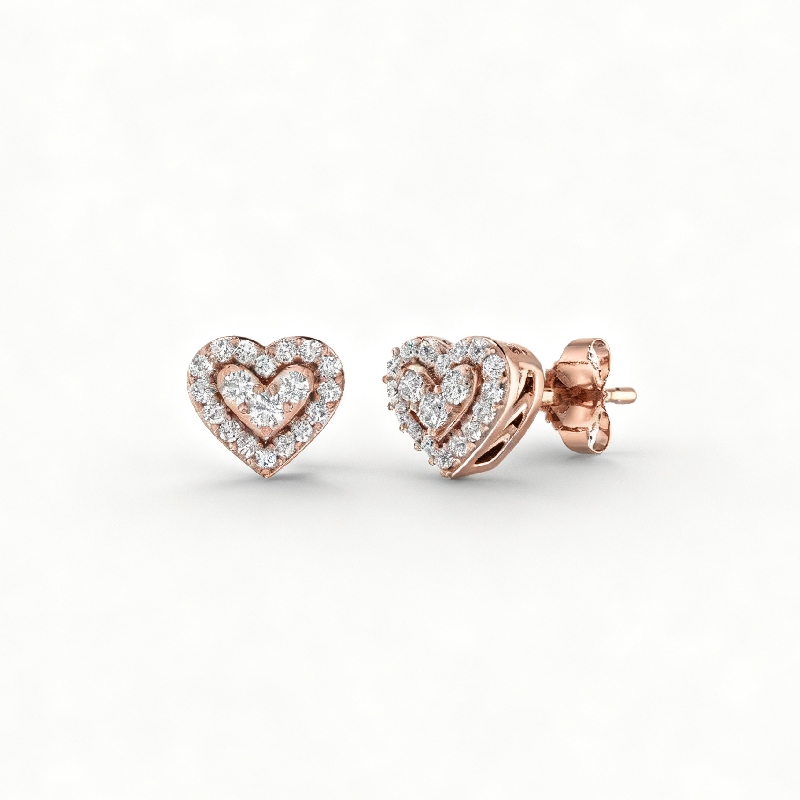 S925 Silver Heart Shaped Pave Stud Earrings