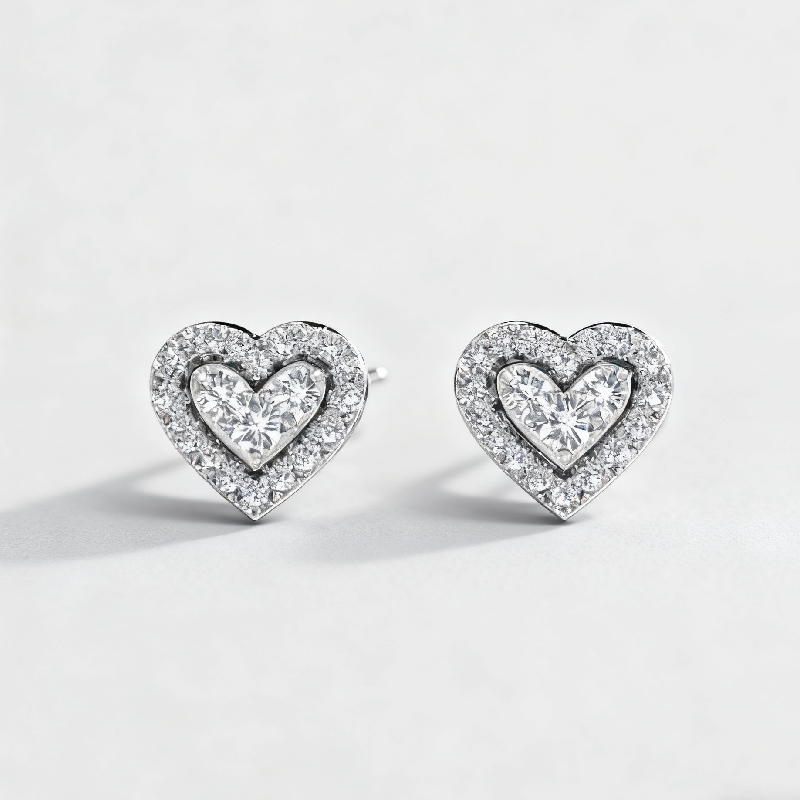S925 Silver Heart Shaped Pave Stud Earrings