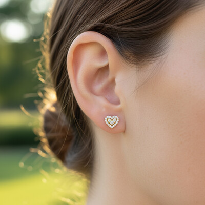 S925 Silver Heart Shaped Pave Stud Earrings