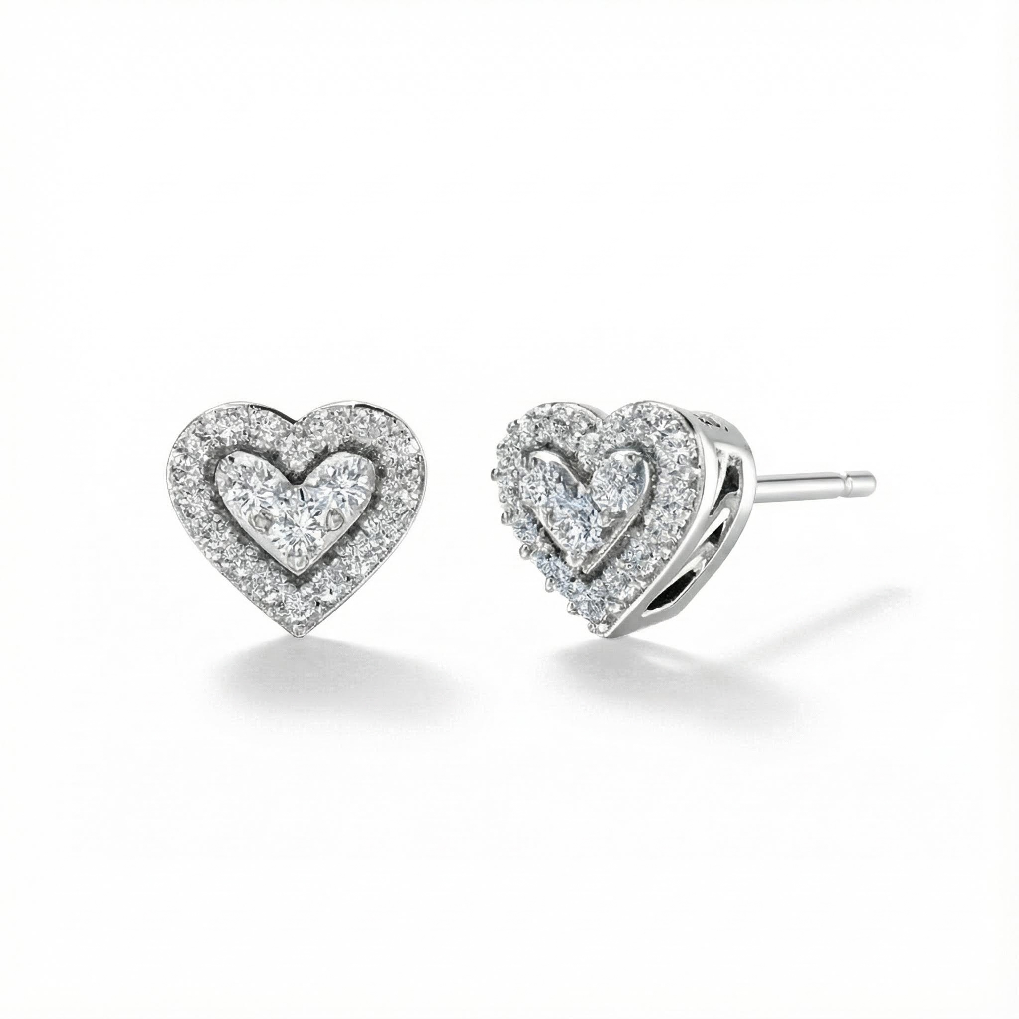 S925 Silver Heart Shaped Pave Stud Earrings