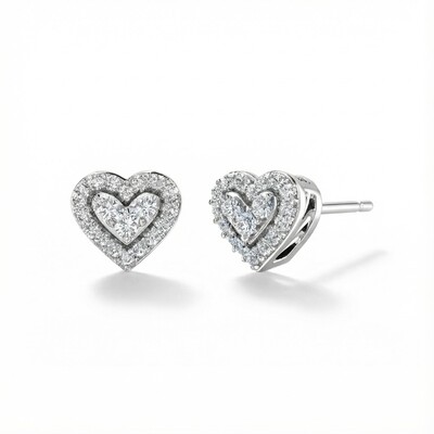 S925 Silver Heart Shaped Pave Stud Earrings