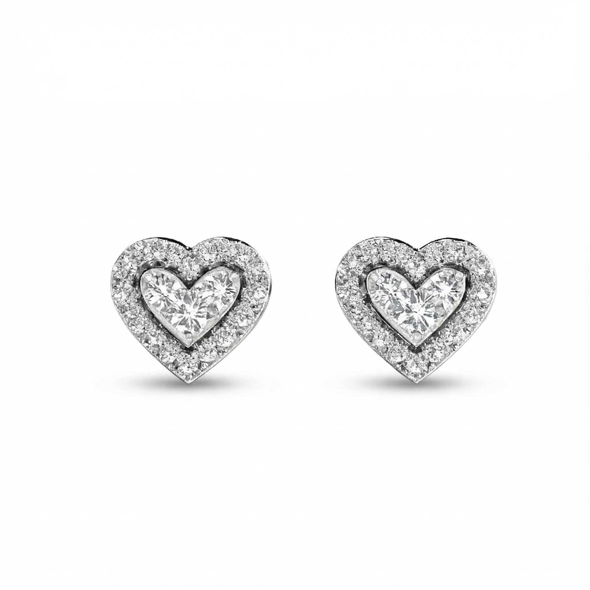 S925 Silver Heart Shaped Pave Stud Earrings