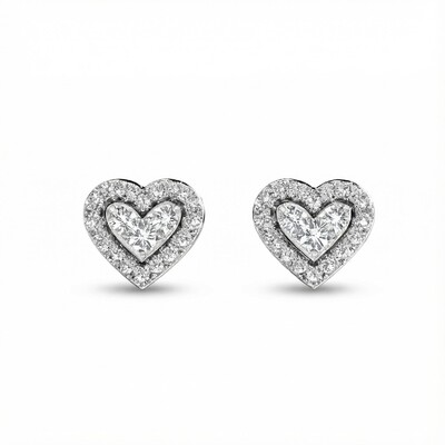 S925 Silver Heart Shaped Pave Stud Earrings