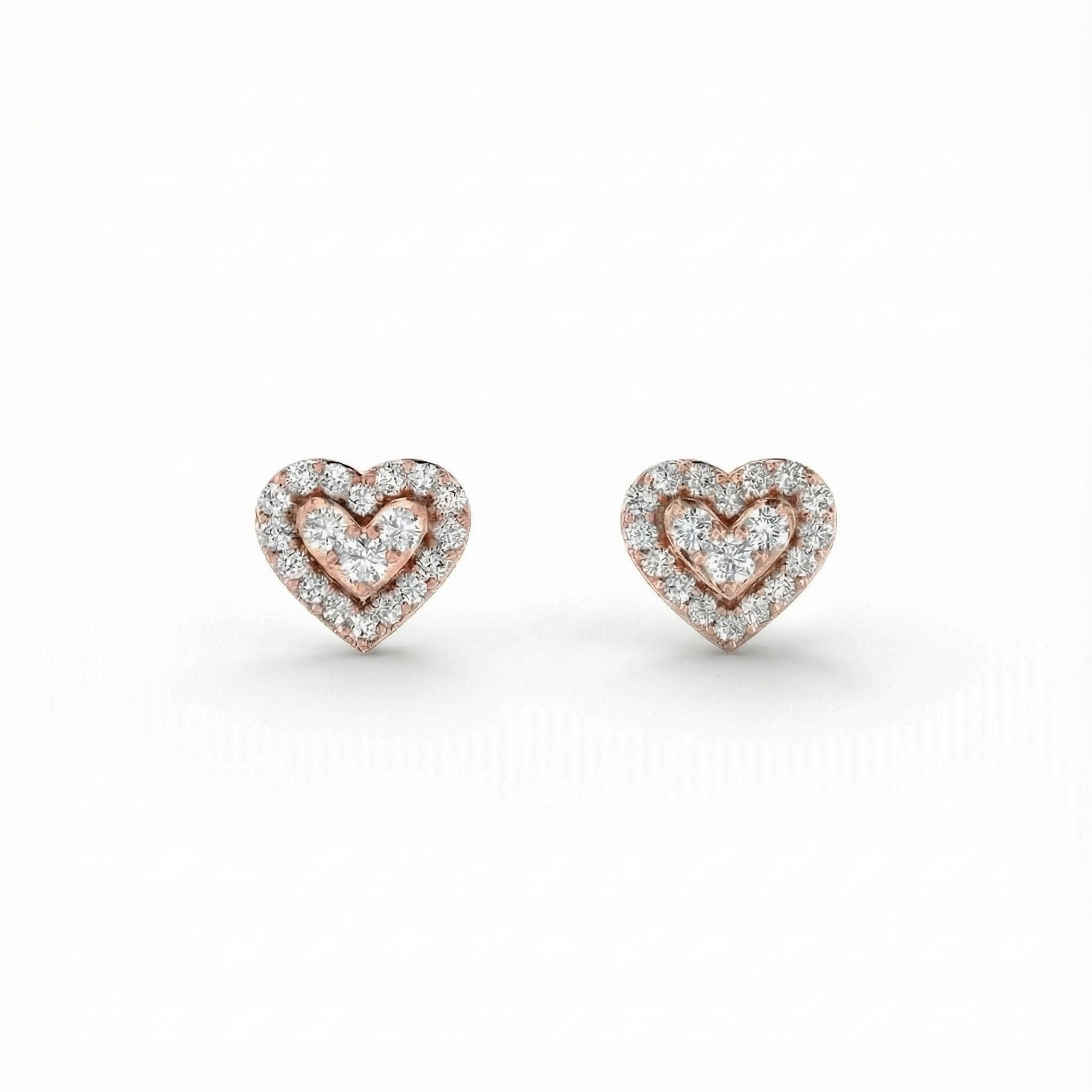 S925 Silver Heart Shaped Pave Stud Earrings