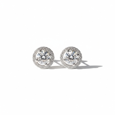S925 Silver Round Diamond Halo Stud Earrings