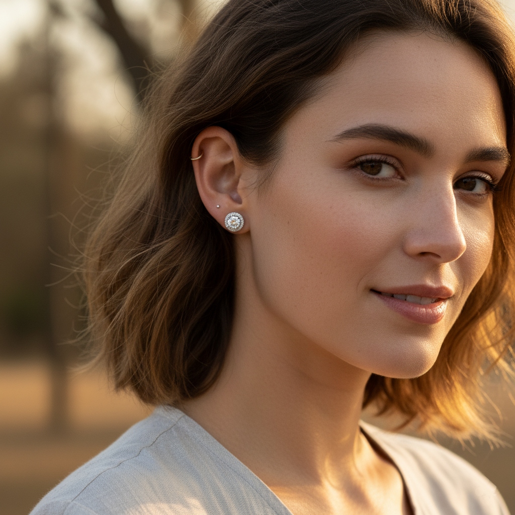 S925 Silver Round Diamond Halo Stud Earrings