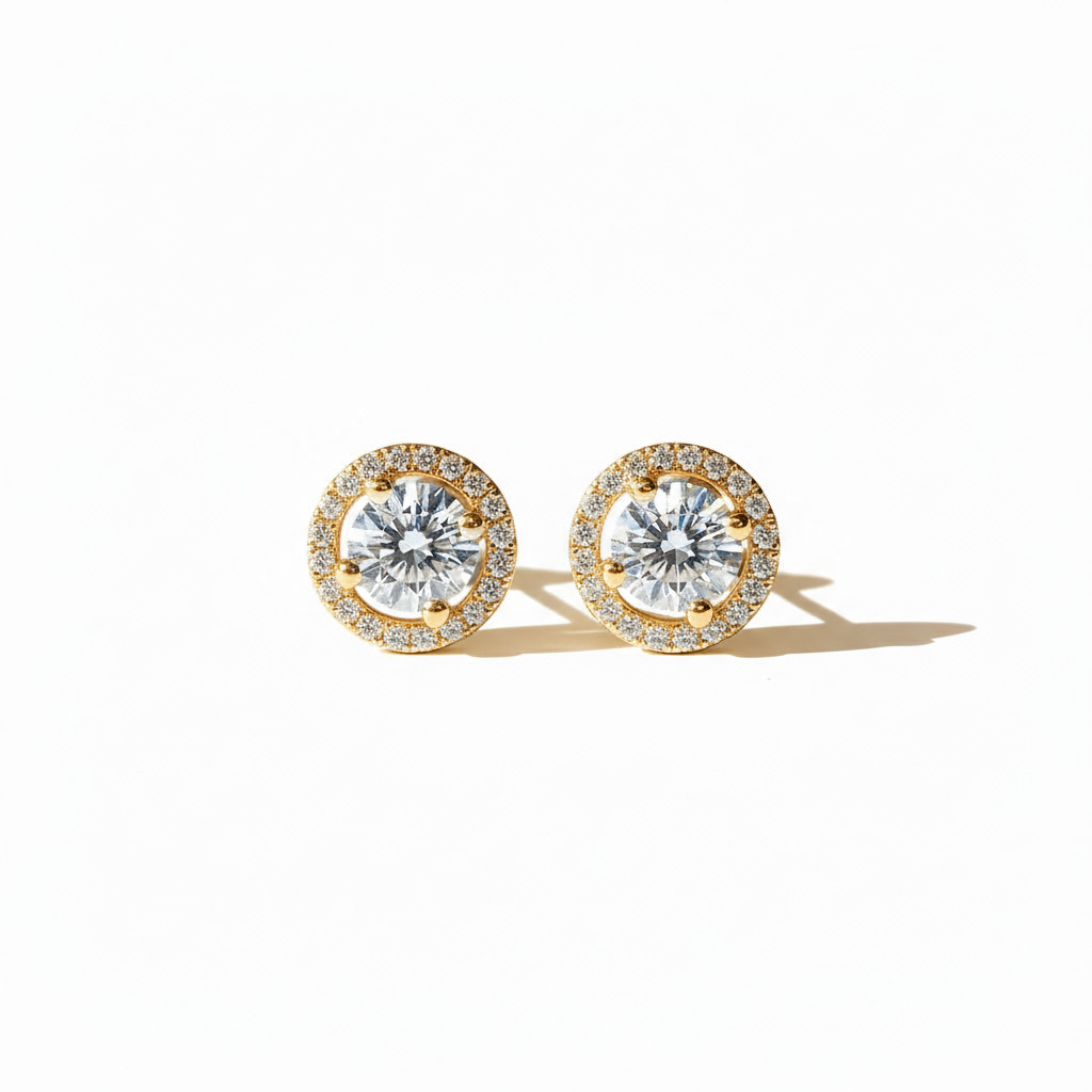 S925 Silver Round Diamond Halo Stud Earrings
